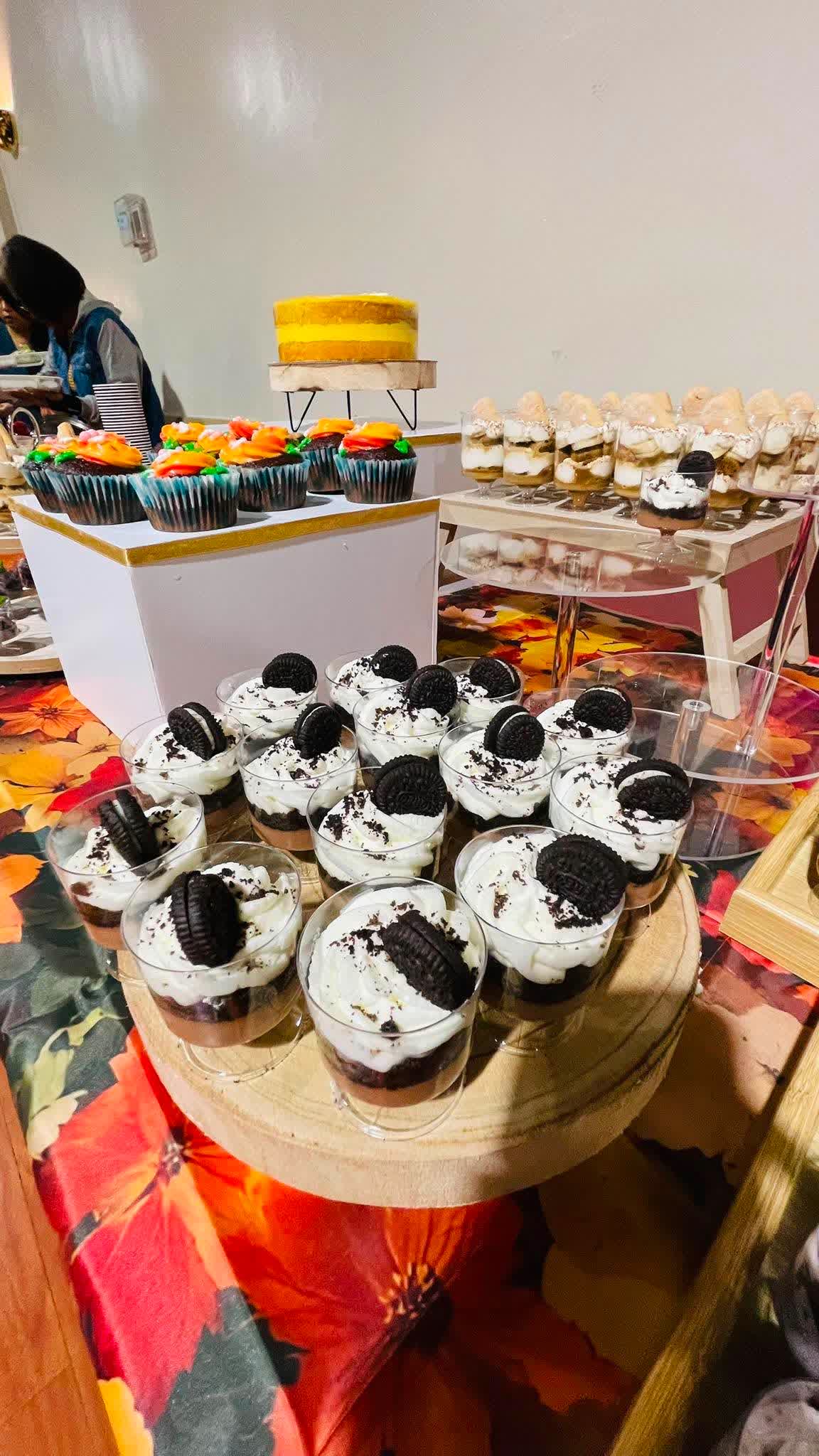 Cupcakes and desserts on the Thanksgiving dessert table